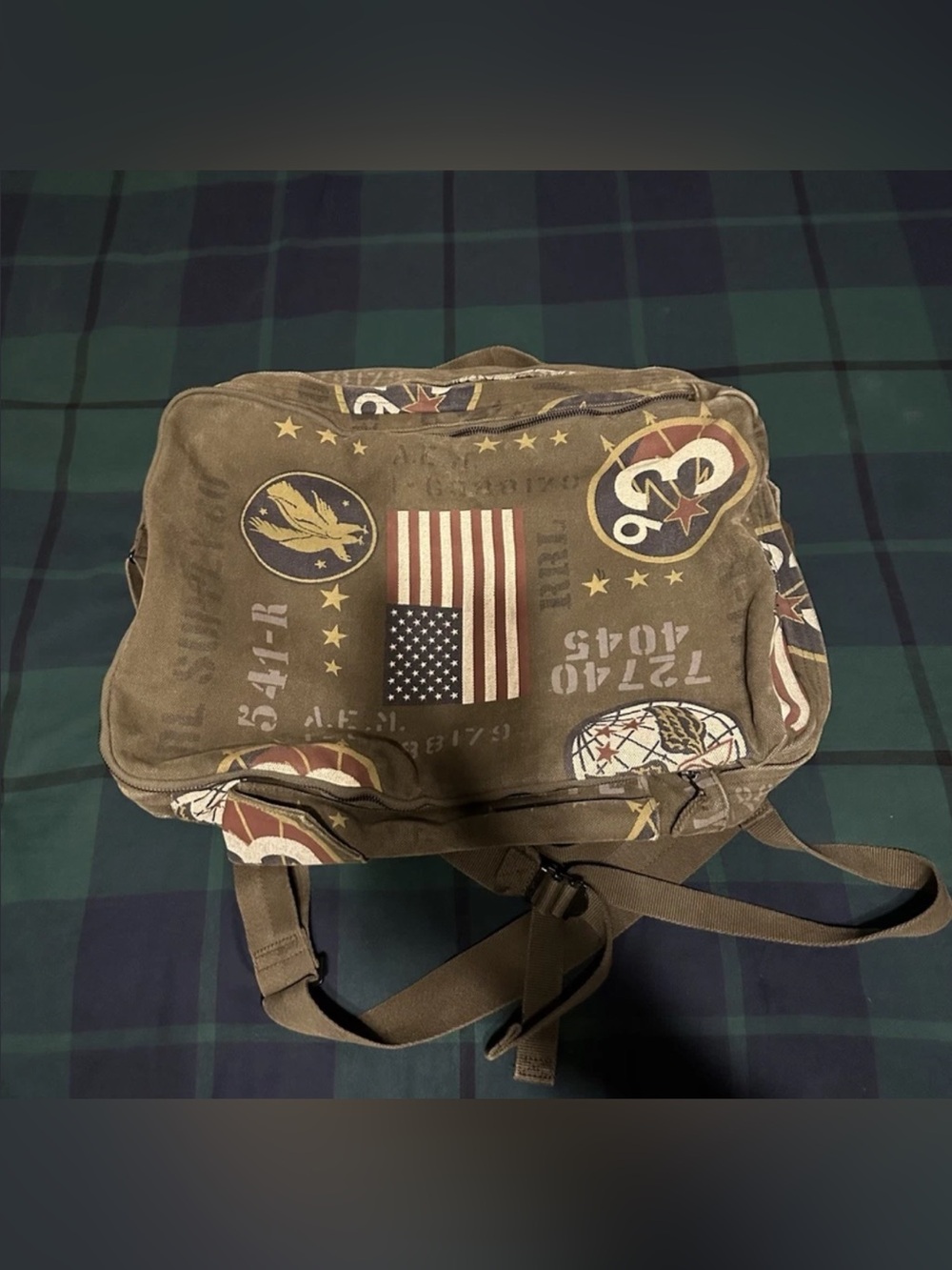Double RL Vintage Military Patch Canvas Messenger/backpack Bag